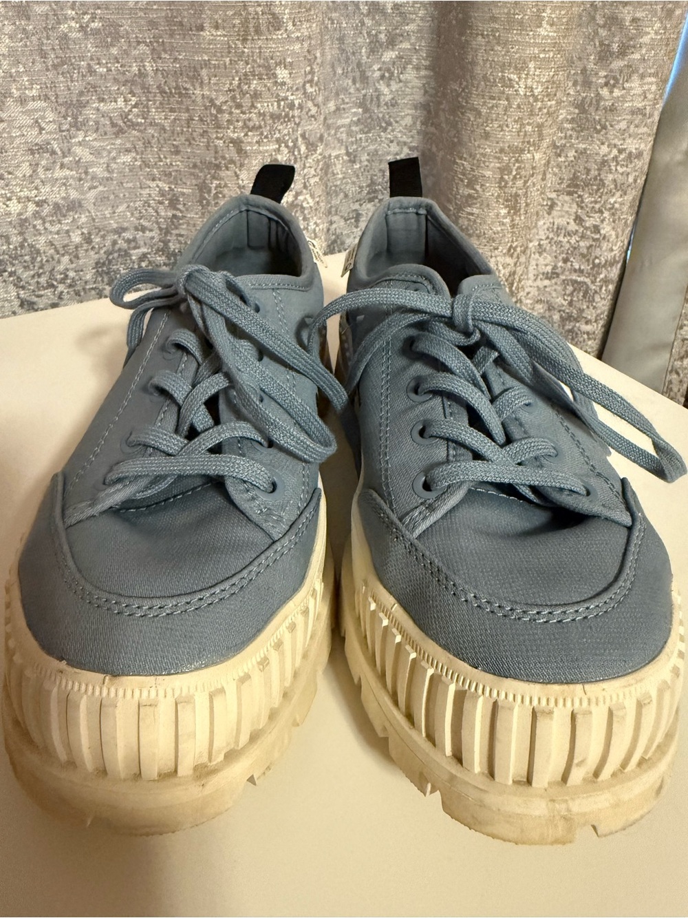 Palladium Women's Lace-Up Canvas Sneakers in Dusty Blue with Cream Sole